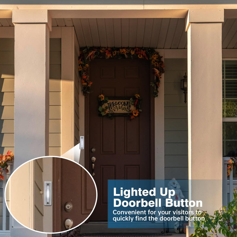 Lighted Doorbell Button, Wired Door Bell Push Button Replacement Door Bell Push Buttons LED Door Chime Wall Mounted Doorbell Switch Garage Doorbell Button (White Light) 1 White