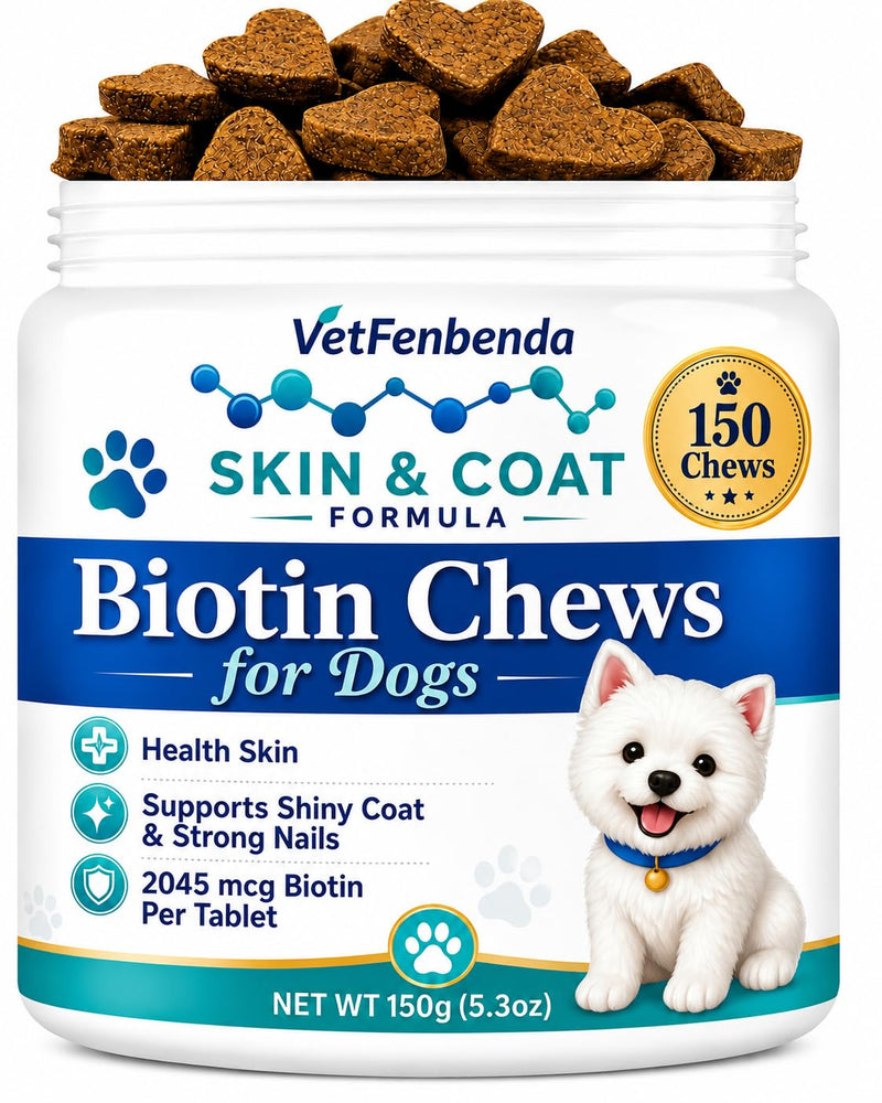 Biotin for Dogs Skin and Coat Supplement Dog Shedding and Dry Skin Support Chews, Dog Nail Strengthener with 58mg Vitamin Biotin per oz, Dried Yeast B-Complex & 42% Protein for All Breeds, 150 Chews