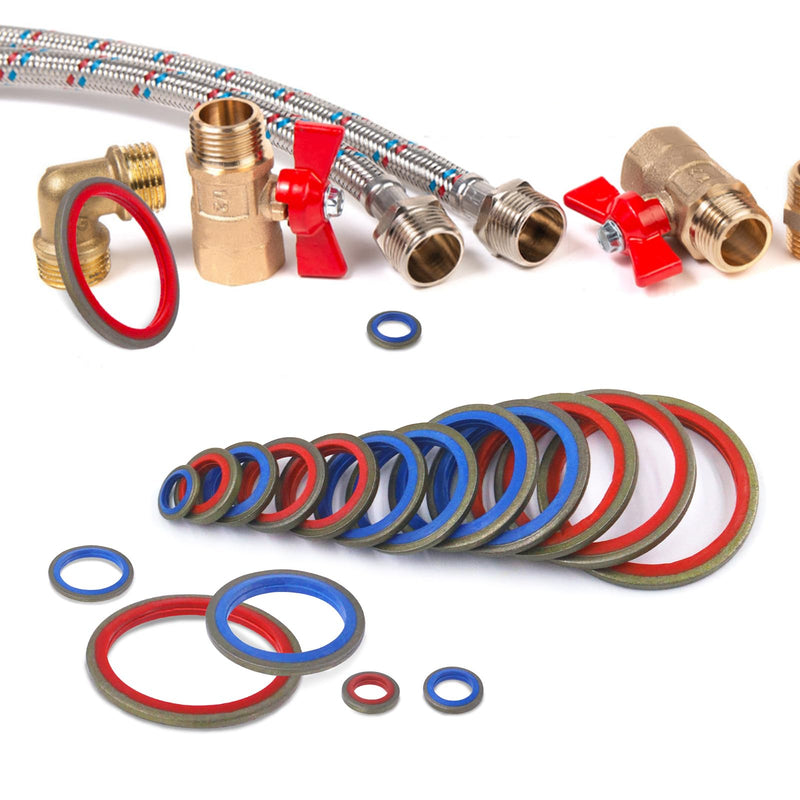 Glarks 145Pcs Sealing Gasket Kit NBR Metric Metal Oil Drain Plug Gasket Assortment Kit Bonded Seal Washer Combination Oil Sealing O-Ring Fit 12 Sizes M6 M8 M10 M12 M14 M16 M18 M20 M22 M24 M27 M30