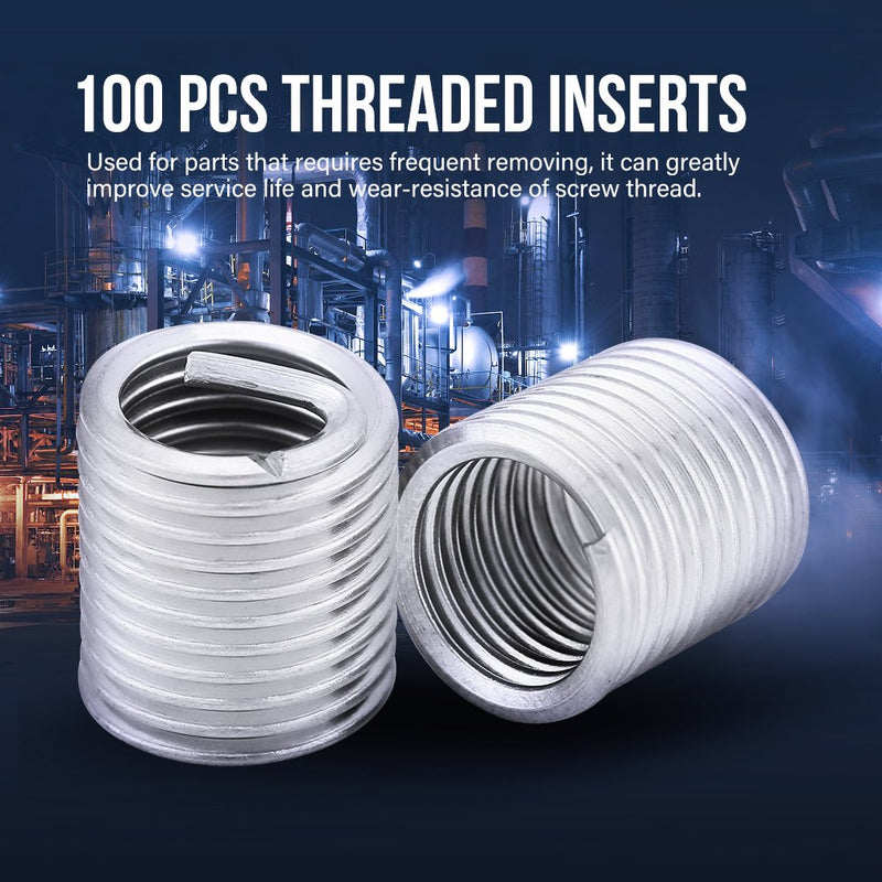 100pcs Stainless Steel SS304 Coiled Wire Helical Screw Thread Inserts M8 x 1.25 x 2D Length for Helical Repair