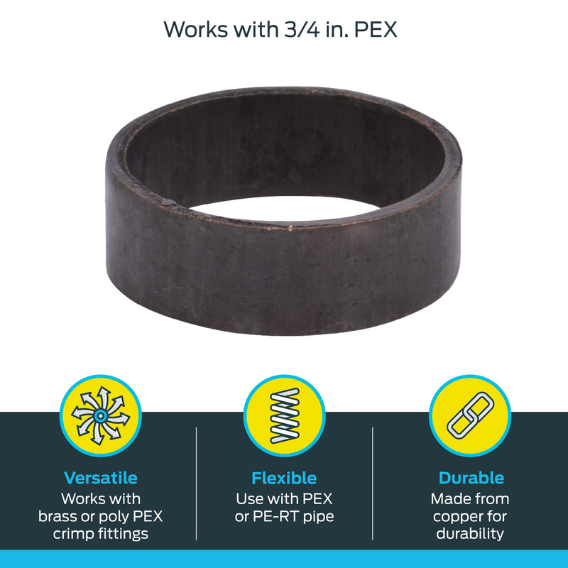 SharkBite 3/4 Inch Copper Crimp Rings, Pack of 25, PEX Pipe, PE-RT, 23103CP25 3/4 in., 25 Pack