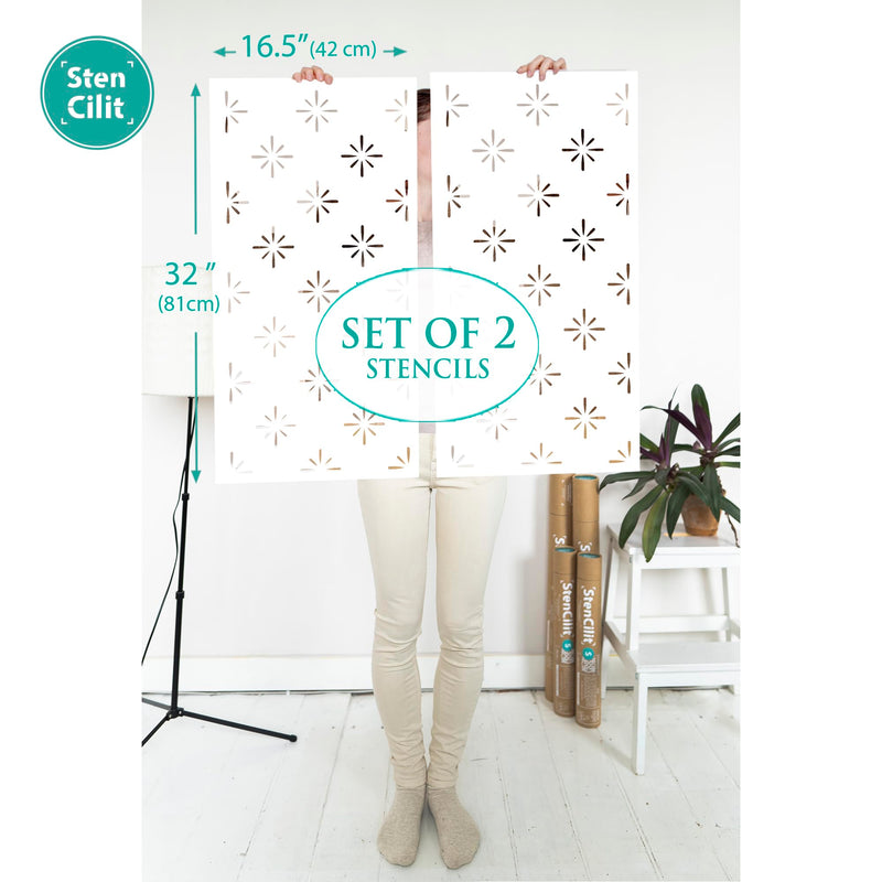 STENCILIT® Starburst Wall Stencil for Painting - 2 Pack 16.5 x 31.5 in Stencil, Geometric Wall Stencils for Painting Large Pattern, Scandinavian Large Wall Stencil