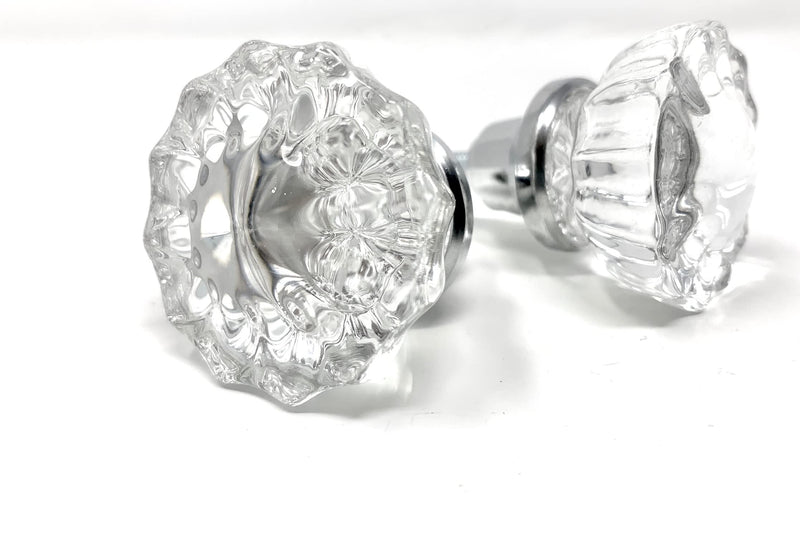 Rousso's Reproductions Depression Crystal Knobs with Set Screws and Spindle (Polished Chrome) (One Pair)
