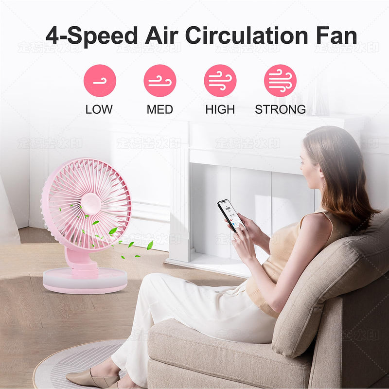 Small Desk Fan With Night Light, Auto Oscillating Table Fan With 3000mAh Rechargeable Battery, USB Personal Fan With 4 Speeds Wind, Adjustable Fan For Home, Office Bedroom, Camping (pink) pink