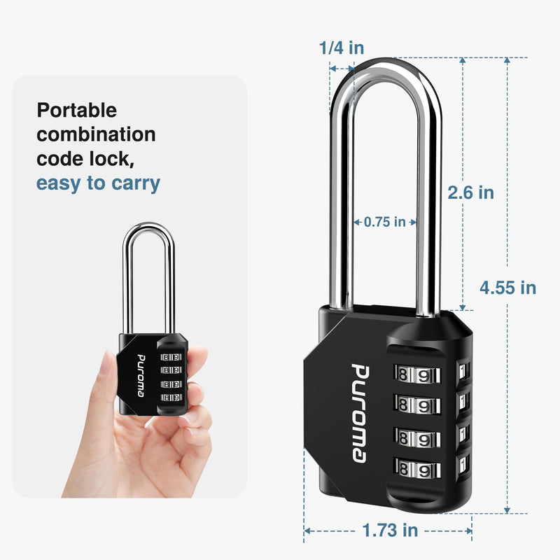 Puroma 10 Pack 2.6 Inch Long Shackle Combination Lock 4 Digit Outdoor Waterproof Padlock for Hasp Locker Lock, Sports Locker, Fence, Gate, Toolbox, Case, Hasp Storage, Cabinets (Black) Black