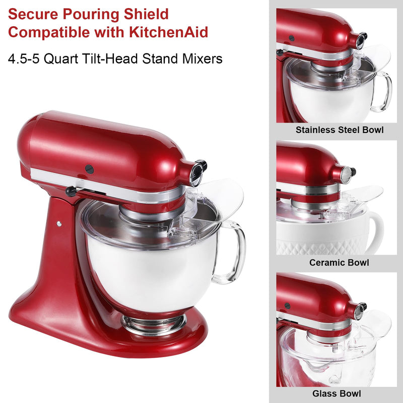 Pouring Shield for KitchenAid-Secure Pouring Shield with Removable Pour Spout for KitchenAid 4.5-5 Quart Tilt-Head Stand Mixers, Splatter Guard Fits for Stainless Steel, Glass, Ceramic Bowls Pouring Shield for 4.5-5 Qt Tilt-Head Stand Mixers