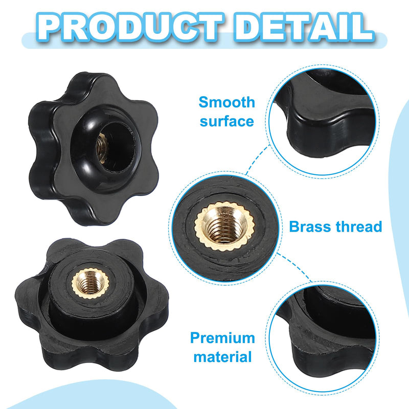 PATIKIL M8 x 32mm Through Hole Knob Nut Screw, 4 Pcs Brass Screw-On Female Thread Knob Plastic Star Knobs Clamping Handles Threaded Hand Knobs Black