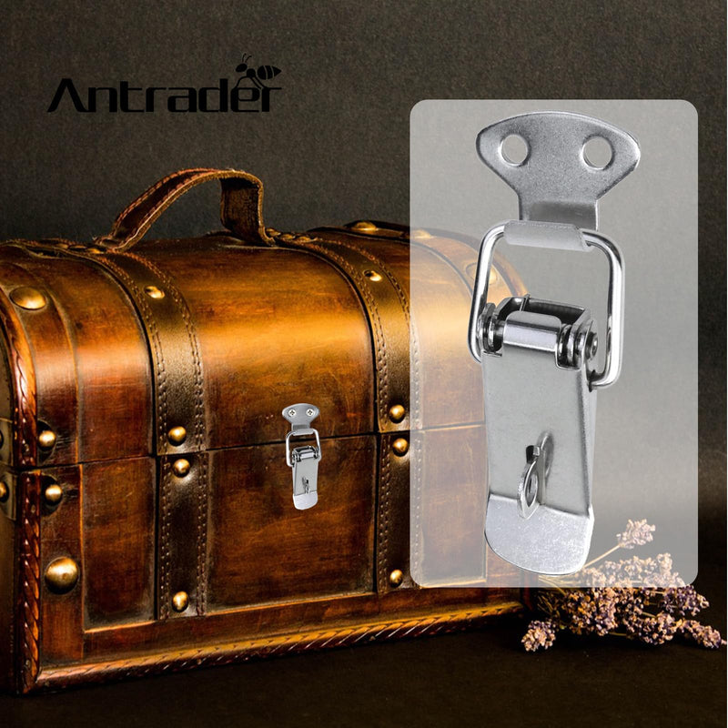 Antrader Spring Loaded Buckle Latch Stainless Steel Toggle Hasp Lock for Wooden Case Toolboxes with Screws Pack of 6 35mm Length, 6pcs No Lock Hole, Silver