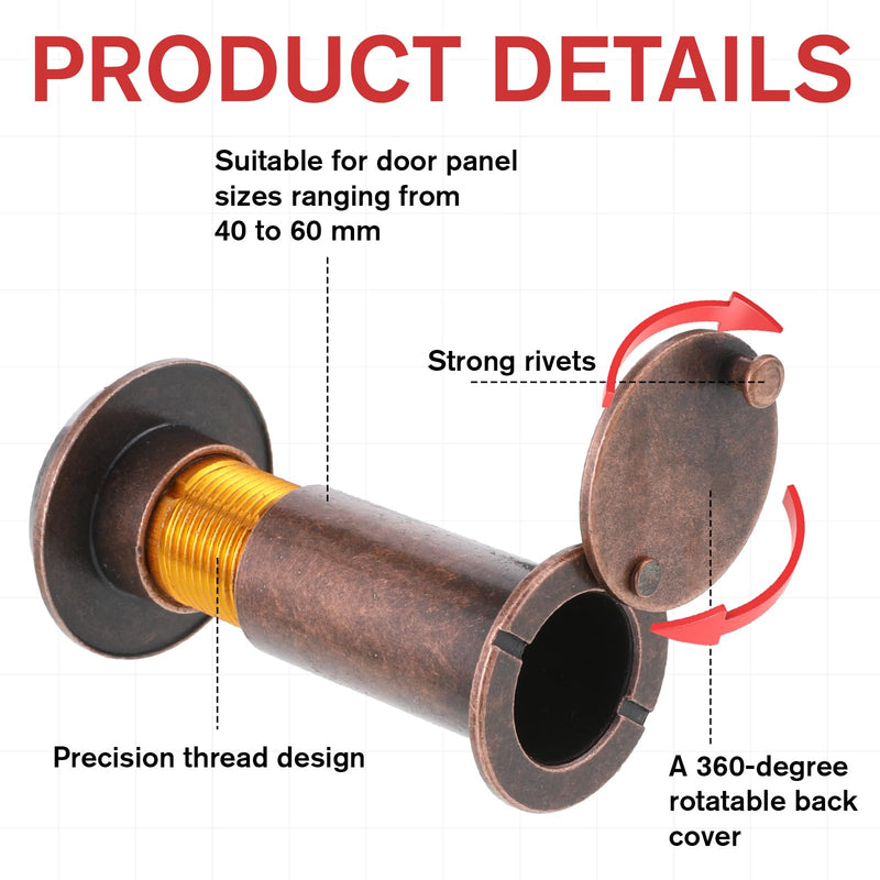 Door Viewer Peephole 220 Degree Wide Angle Peephole with 16mm Drill Bit Door Peepholes with Heavy Duty Swivel Privacy Cover for 1-3/8“ to 2-1/6” Doors