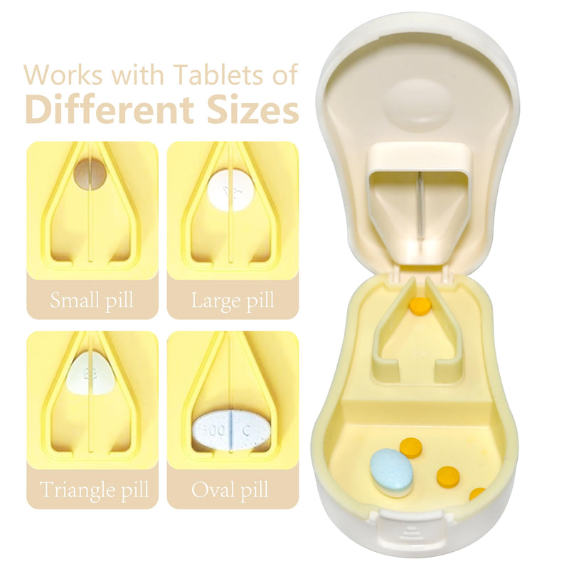 Pill Cutter Splitter for Small and Tiny Pills - Premium Silicone Precision Pill Splitter - Designed for Swallowing Difficulties & Pets. Nonslip Pad. Wrap-Around Blade Guard. Back Storage (White) White