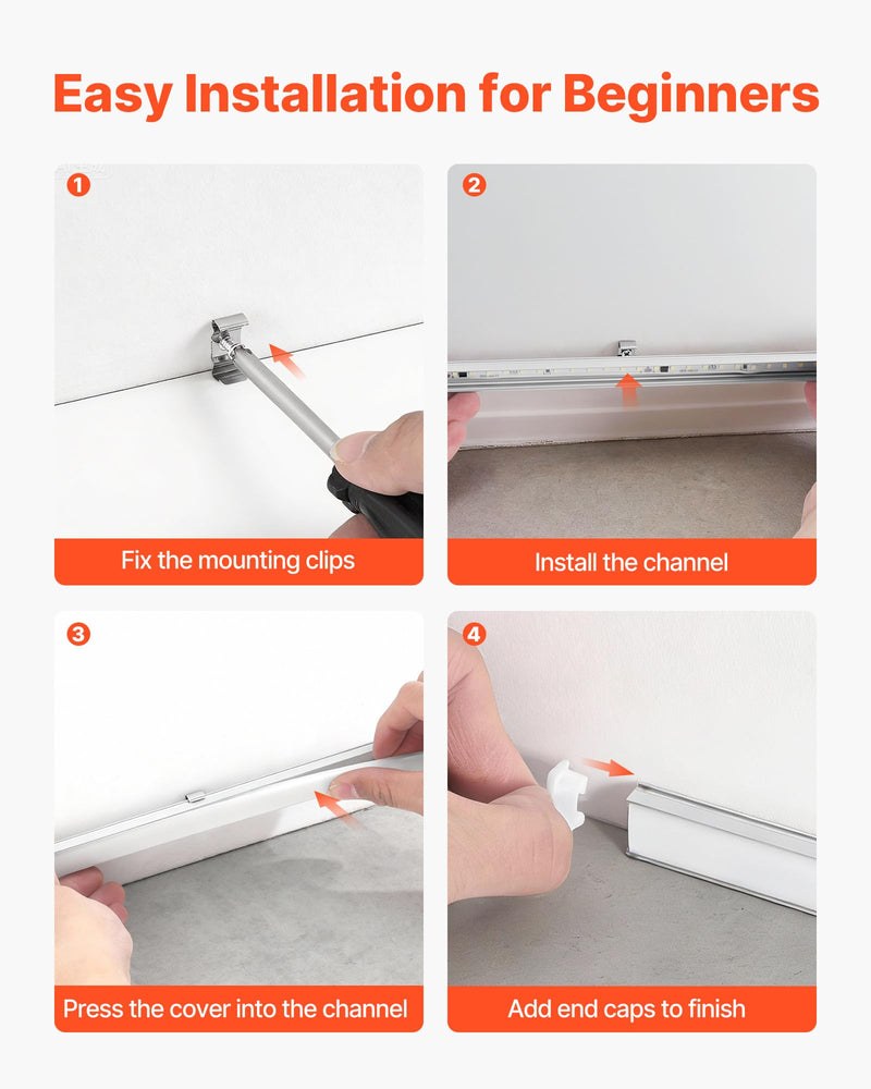 VEVOR 6-Pack 3.3 ft/1M U Shape LED Aluminum Channel, with Milky Cover, End Caps and Mounting Clips, Aluminum Profile for LED Strip Light Installations, Easy Installation, for Under Cabinet Counter 6Pcs* 3.3ft