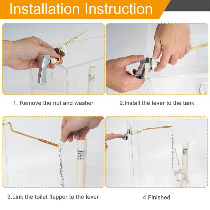 Hibbent Universal Metal Toilet Tank Flush Lever Replacement, Toilet Handle Replacement Trip Levers with Stainless Steel Flapper Chains for Most Side Mount Toilets,Toilet Repair Handle,Chrome Finish Chrome
