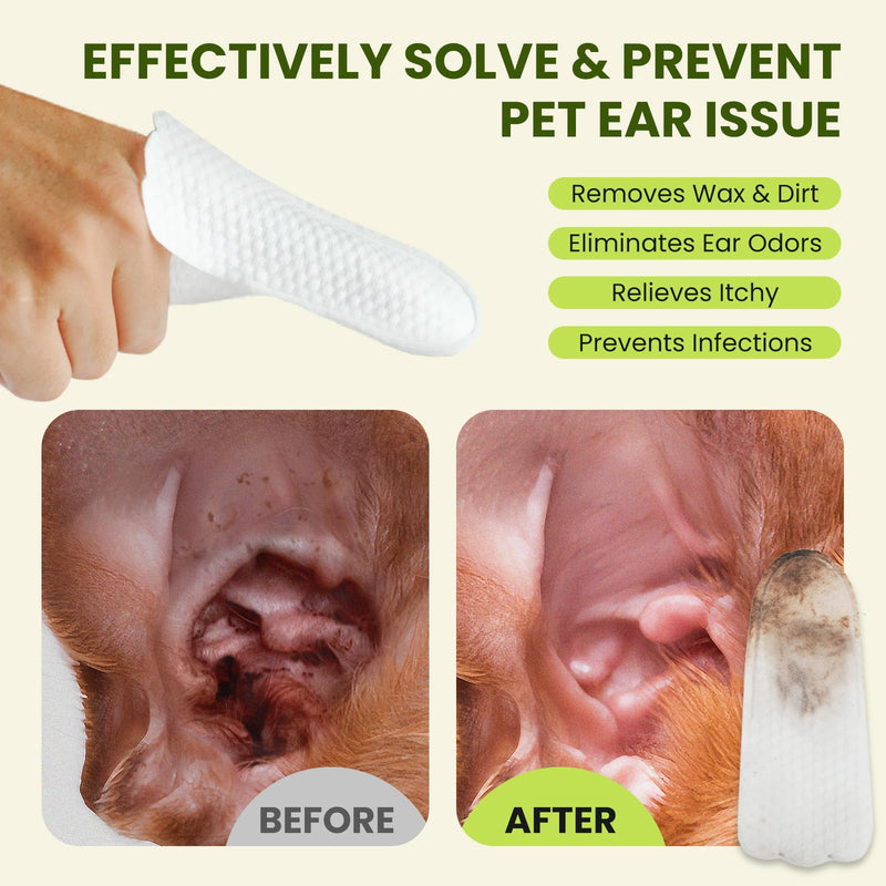 PawSono Ear Finger Wipes Eye Wipes for Dogs & Cats, Thicker Dog Ear Cleaner Wipes, Natural Relief Cat Ear Cleaner Dog, Pet Health Supplies for Dog Kitten Small Animal, Aloe Scent Deodorizing - 100 P 100 Count