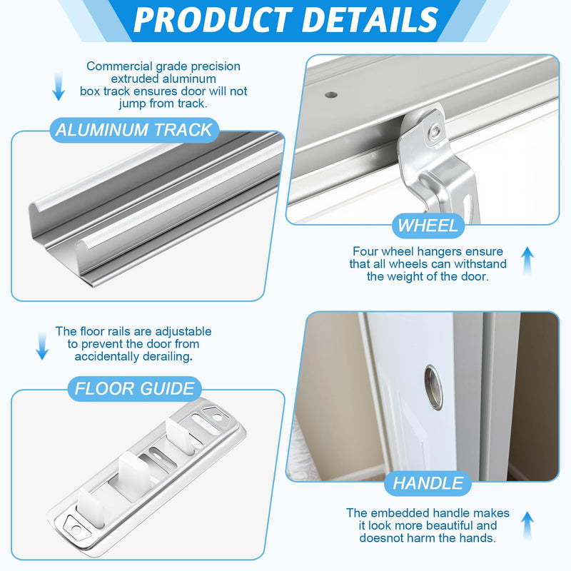 Therwen 1 Pcs 72 Inch By-Pass Closet Track Kit, Silver