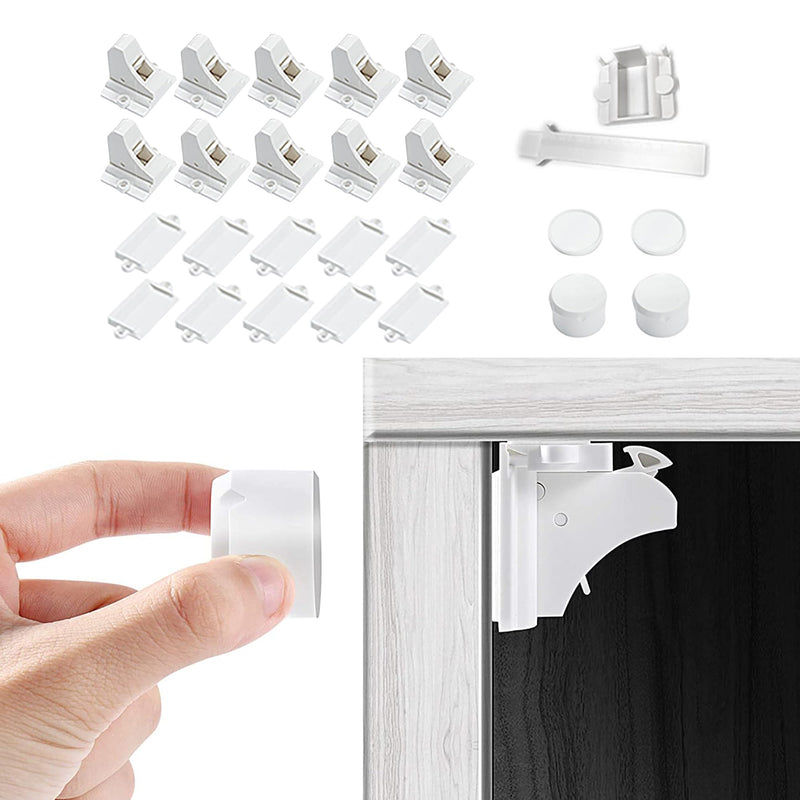 Vmaisi Adhesive Magnetic Locks for Cabinets & Drawers (10 Locks and 2 Keys) Standard 10.0