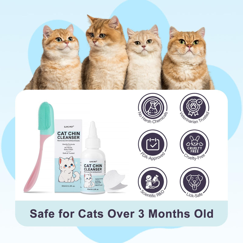 Cat Chin Cleanser Set | Feline Facial Solution for Acne & Blackheads with Brush and Pads - Purifies, Calms & Maintains Healthy Skin, 2.2 fl oz - PawsPlanet Australia