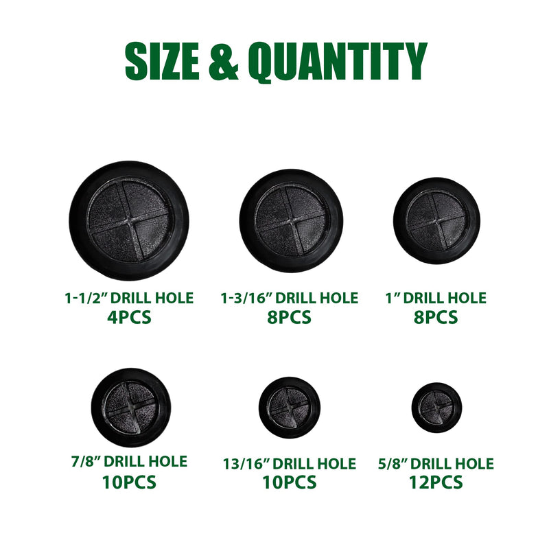 52pcs Rubber Grommets kit, Firewall Hole Plugs in 6 Drill Hole Sizes of 5/8" 13/16" 7/8" 1" 1-3/16" 1-1/2" – Rubber Hole Plugs for Wire Protection & Hardware Repair 52 Pcs Plugs - NewNest Australia