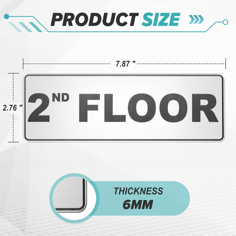 Blulu 2nd Floor Sign with Double Sided Tape Stainless Steel Floor Number Sign for Door 2.76 in x 7.87 in Durable Metal