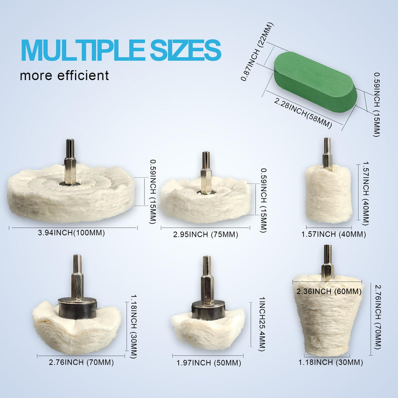 Neeki 6 Drill Polishing Wheels and 3 Polishing Compounds, Multi-Specification Polishing Wheel Kit, Suitable for Metal, Stainless Steel, Jewelry, Wood, Ceramic, Glass and Other Wheel Polishing Tools. 9