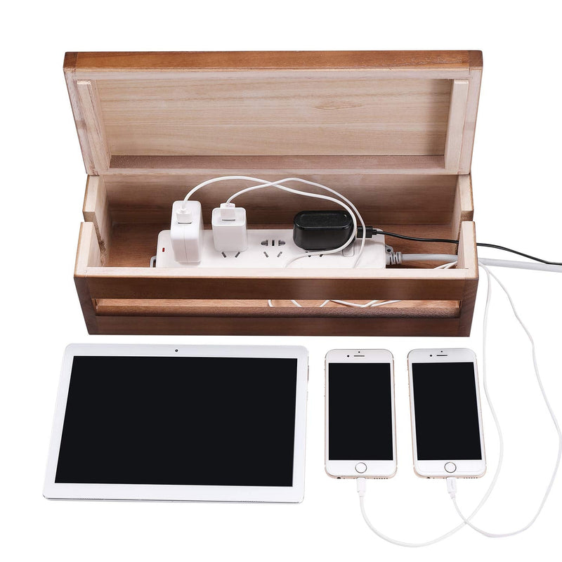 Changsuo Cable Management Box Wooden Cord Organizer Box for Extension Cord Power Stripe Surge Protector Wire Management Concealer Cover Hider for Desktop Home Office Kitchen (Brown) Brown