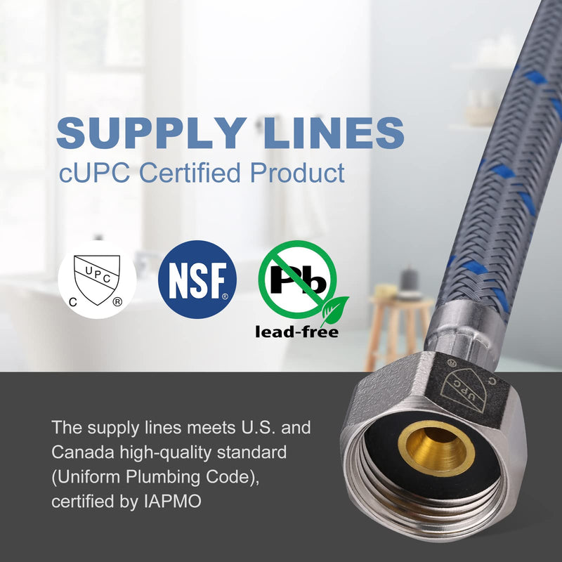 Faucet Supply Lines, ARCORA 9" Length Bathroom Kitchen Faucet Connector Braided Nylon Water Supply Line 3/8" Comp x 1/2" Comp 2Pcs (1 Pair) 9 Inch