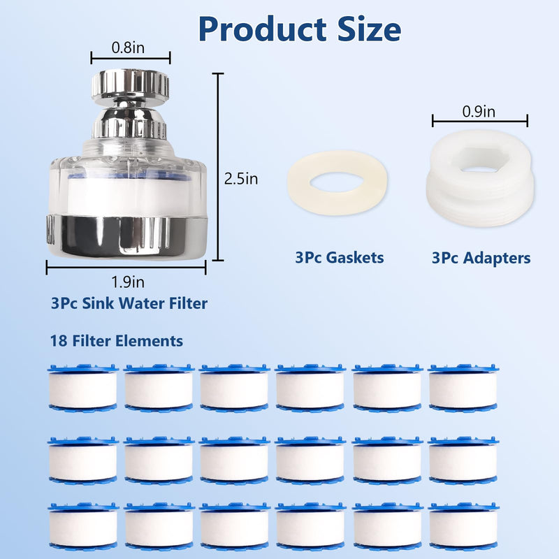 21Pcs Sink Water Filter with Filter Elements Set,Sink Faucet Filter 360°Rotating, Bathroom Sink Filter Removes Fluoride Hard Water, Faucet Filter Faucet Extender for Home Kitchen Sink 21PCS