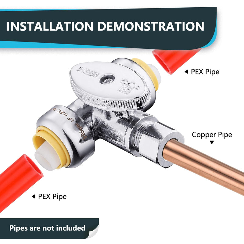 2P Seelink 1/2" Push x 1/2" Push x 3/8" OD Tee Stop Valve(PF-VALVE042-2) 2 1/2"PFx1/2"PFx3/8"OD