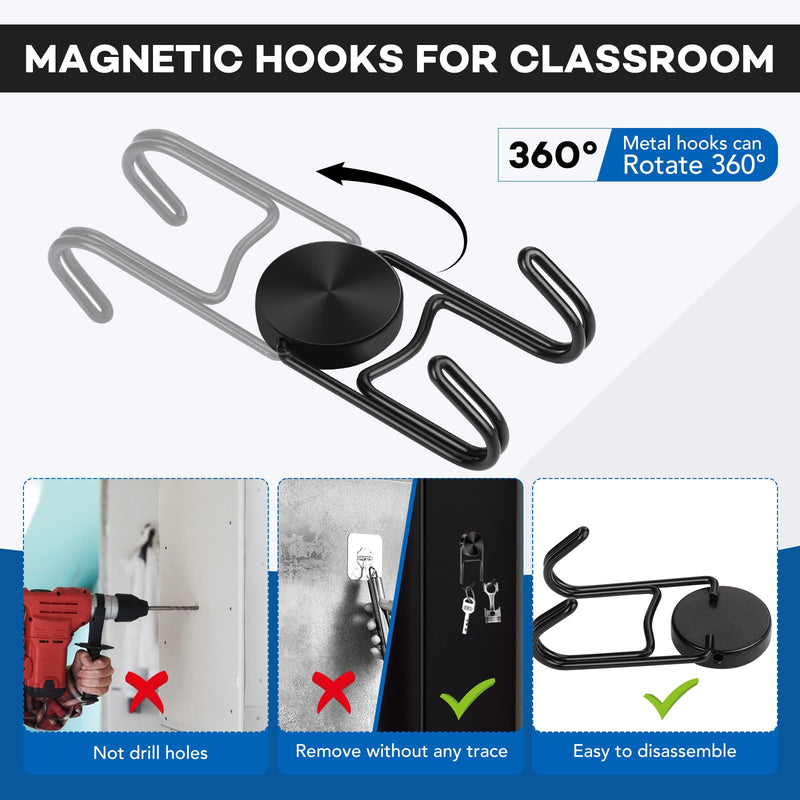 LOVIMAG Black Magnetic Hooks, Cruise Essentials, Cruise Must Haves, 50Lbs Swivel Heavy Duty Magnetic Hooks for Cruise Cabins, Hanging, Refrigerator, Classroom, Grill, and Strong Magnet Hook -5 Pcs