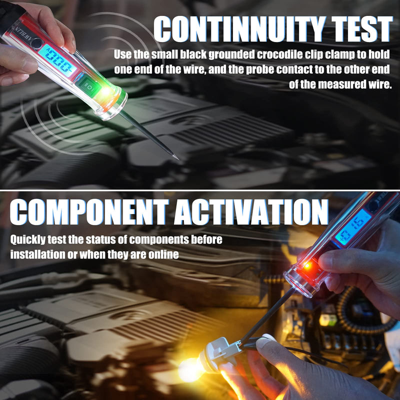 Power Circuit Probe Tester, LCD Digital Automotive Test Light with Voltage Display&Illumination, DC Voltage Tester, Electrical System Tool, Relay Fuse Continuity Current Test.