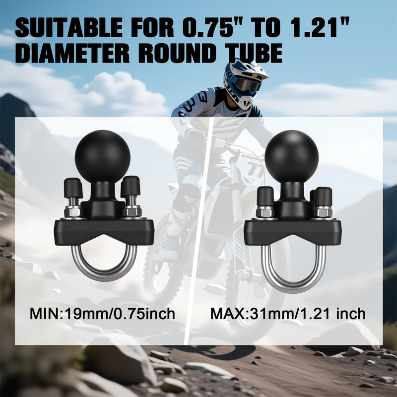 Double U Bolt 1.5 inch Ball Mount,Compatible C Size 1.5" Double Socket Arm,Suitable for 0.75" to 1.21" Diameter Round Tube C-1.5'' Ball
