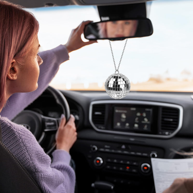 Disco Ball Car Accessory, Mirror Disco Ball Hanging, Disco Ball for Car with 2M Hanging String, Bling Disco Car Charm, Bling Disco Car Charm, Rear View Mirror Hanging Accessories 2.36inch