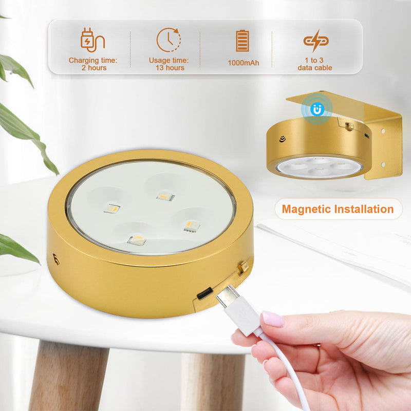 3Pcs Rechargeable Picture Lights,Battery Operated Wall Lights for Pictures with Remote Dimmable and Timer, 3 Lighting Modes Wireless Art Display Light for Picture Frame Paintings-Gold Gold 3Pcs