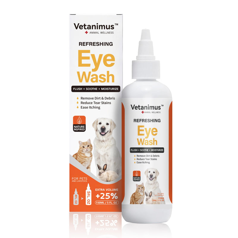 Eye Wash 150ml/5 fl.oz for Dogs, Cats, and Livestock Flush Soothe and Moisturize Reduces Tear Staining 1 Piece
