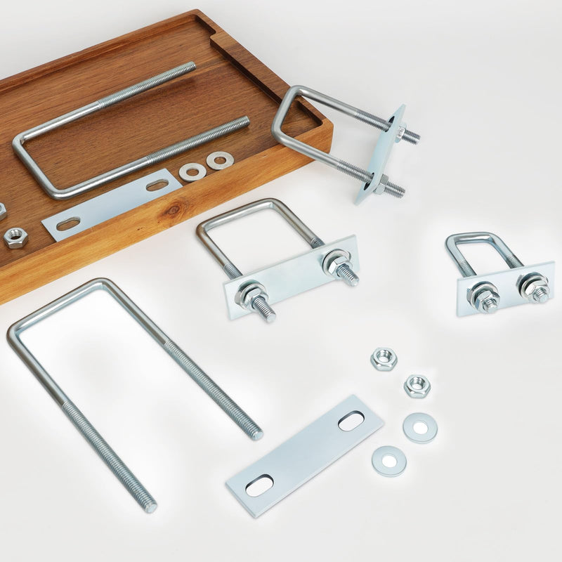 Square U Bolt 4 Sets, 35mm (1.38") Inner Width 80mm (3.15") Length, Carbon Steel in Zinc U Bolt, M8 with Nut, Plate, Washer, (M8 x 35 x 80mm) M8 x 35 x 80mm