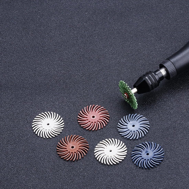 Radial Bristle Disc Kit 1 Inch 7 Grit 35Pcs with 3mm Shank for Rotary Tools 80-2500 for Jewelry Wood Metal Polishing Cleaning Finishing Deburring