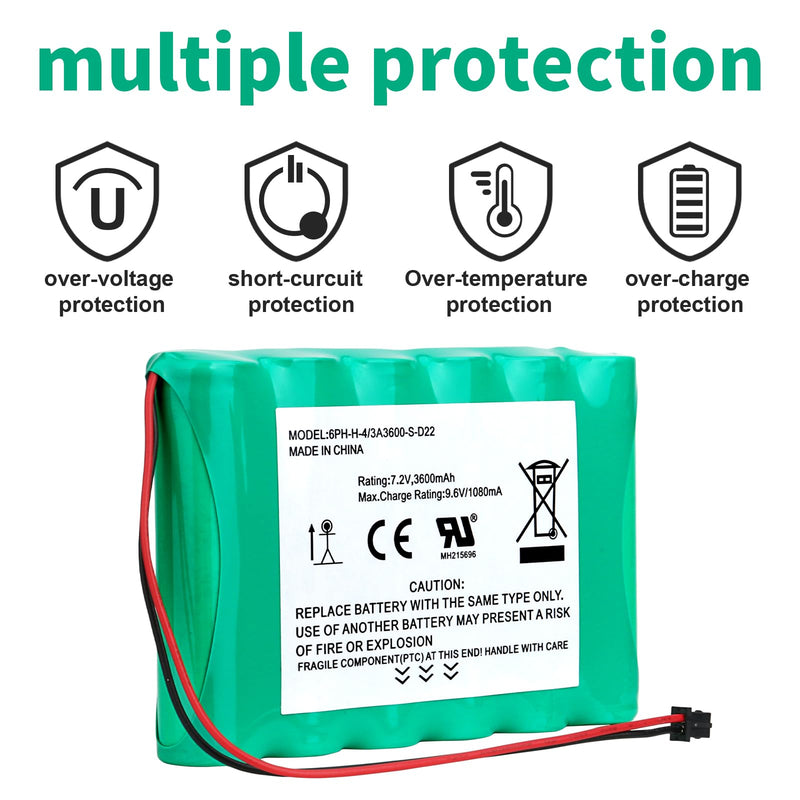 3600mAh 7.2v Ni-MH Replacement Battery for DSC 6PH-H-4/3A3600-S-D22 ADT DSC IMPASSA 9057 SCW9055 SCW9057 BH7236-SS 17000145 17000152 Wireless Home Security System