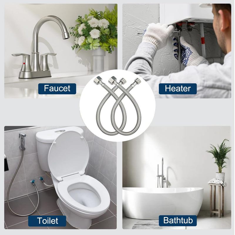 48" Faucet Supply Line,3/8" Comp x 1/2" FIP Flexible Faucet Connector,Stainless Steel Braided Supply Line for Long Distance Use of Faucet Sink, Water Heater, Angle Valve（Plumbers Tape Include） 48 Inch