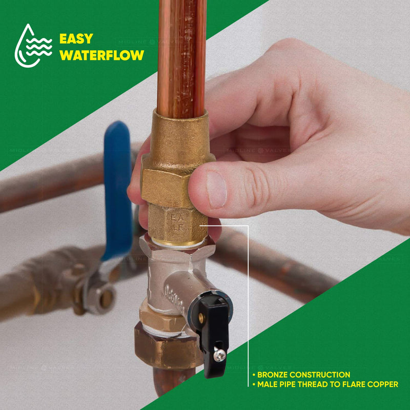 Midline Valve XT-BGN0112 Water Service Coupling 1-1/2 Pipe Fitting Bronze, 1-1/2" Flare x MIP