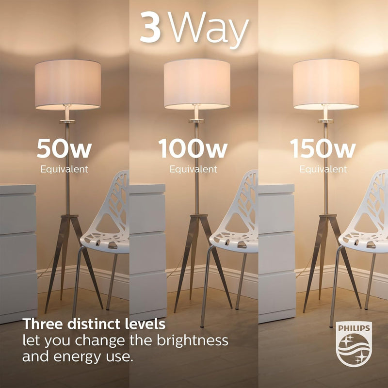 PHILIPS LED 100-60-40W A21 4-Pack 3-Way Soft White (2700K) 1600-800-450 Lumen (14-8-5W = 100-60-40W) Frosted Flicker-Free Light Bulbs