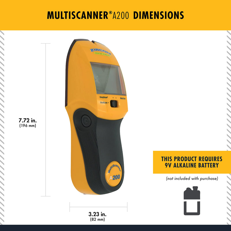 Zircon Multiscanner A200 Electronic Wall Scanner / Metal Detector/ Live AC Wire Detection With SpotLite Pointer Center Finding
