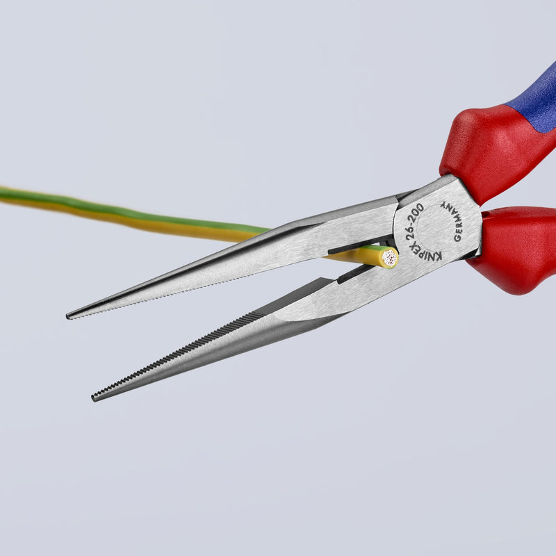 KNIPEX Tools - Long Nose Pliers With Cutter, Multi-Component (2612200), Multi-Colour, 8 inches Comfort Grip