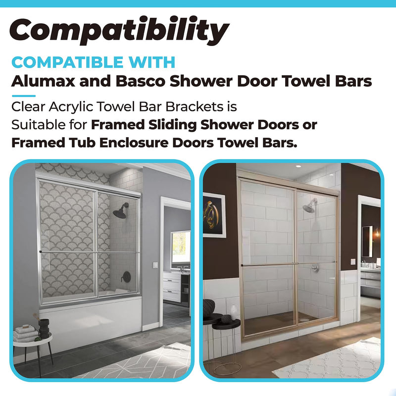 Compatible for Alumax Basco Shower Door Parts, Clear Acrylic Towel Bar Brackets with Nickel Sleeve for Sliding Glass Door Towel Rod Replacement, Set of 2 Black