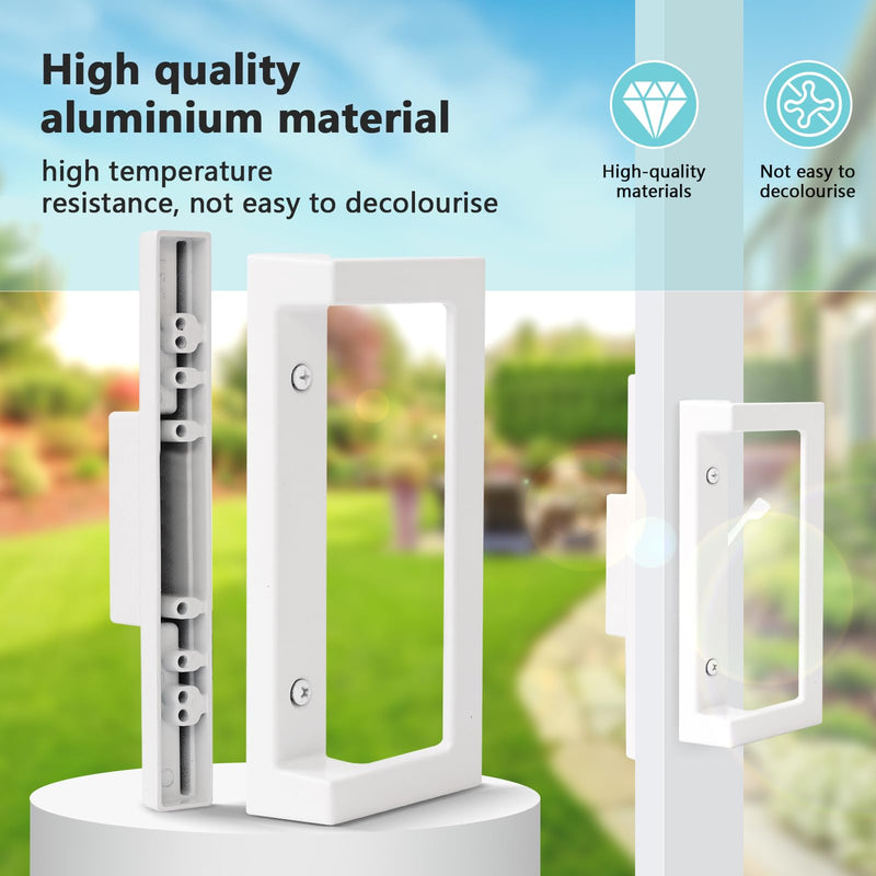 Sliding Door Handle Replacement, Reversible Keyless Sliding Patio Door Handle Fits Door Thicknesse is 1-3/4'' to 2-1/5'' and 3-15/16'' Screw Hole Spacing. White Handles Only