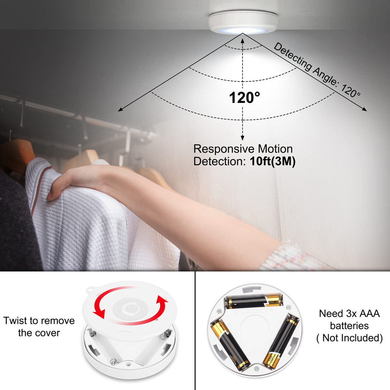 Mlambert 4 Pack Motion Sensor LED Night Light, Cordless Battery-Powered Stick-on Magnet Closet Lights, Safe Lights for Stairs, Cabinet, Cool White