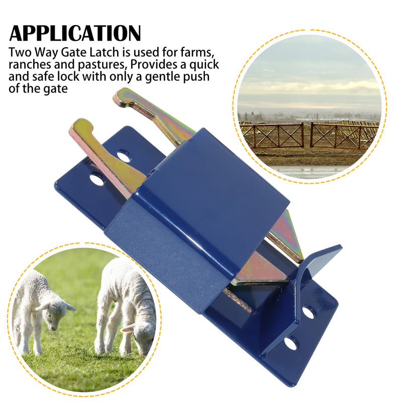 S16100300 Heavy Duty Two Way Gate Latch, 1-5/8" to 2" Diameter Round Tube Gate, Blue, Two Way Fence Gate Latch for Metal Gates, Farms, Ranches, Pastures, Included Screws and Screwdriver 1XS16100300