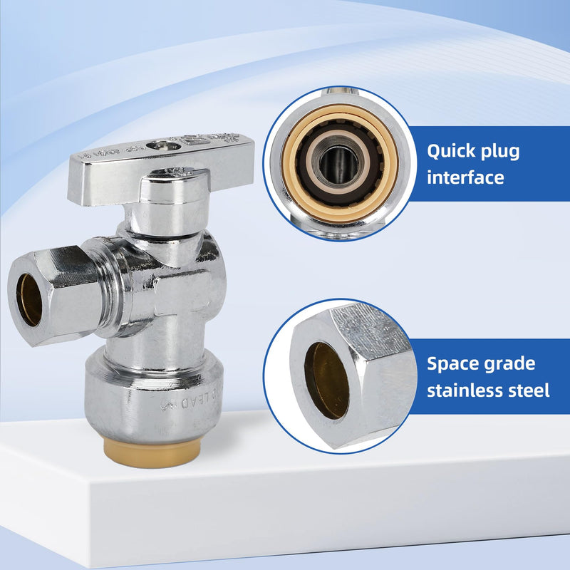 12PCS Push Angle Stop Valve 1/2"x3/8" - No Lead Brass Angle Stop Valve Push to Connect, Easy Install Sink Shut Off for Toilet & Faucet Plumbing, Durable Compression Fit Technology