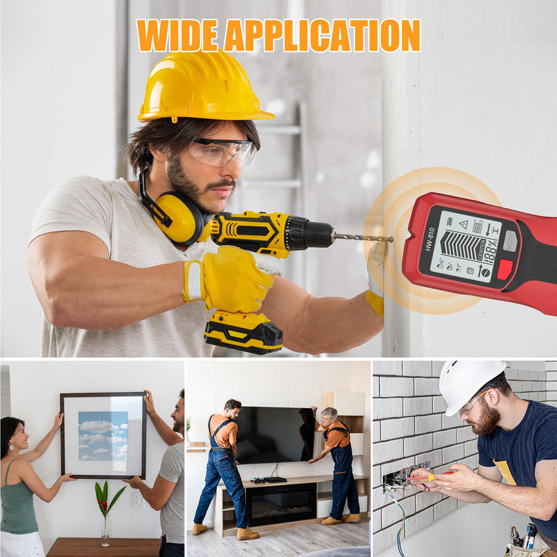 Stud Finder Wall Scanner - Electronic Stud Detector with Upgraded Smart Sensor, Audio Alarm and HD LCD Display for The Center and Edge of Wood, AC Wire, Metal and Studs Detection Red