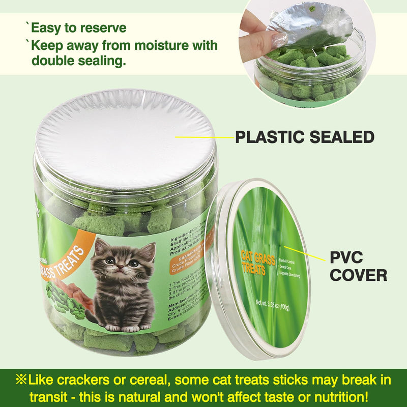 3.53oz Freeze-Dried Cat Grass Treats with Chicken & Egg Yolk - Natural Cat Grass Teething Sticks for Hairball Control & Dental Care - High Protein, Grain Free Snacks for Indoor Cats 3.53 Ounce (Pack of 1)