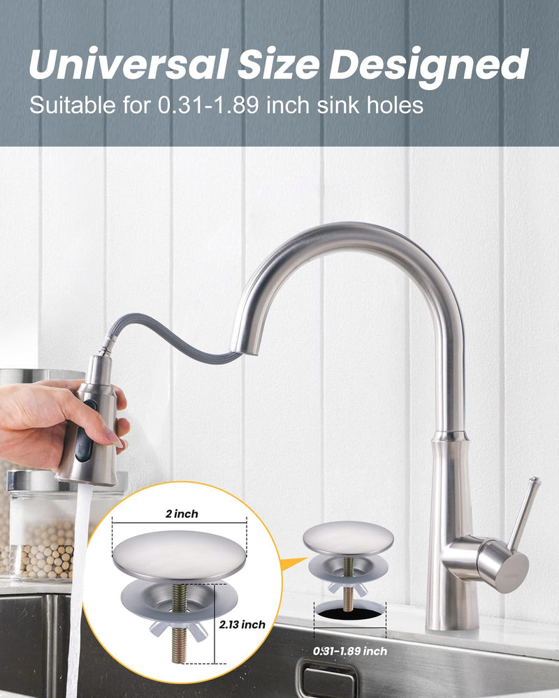 Kitchen Sink Hole Cover, Faucet Hole Cover for Kitchen Sink, Tap Hole Plate Stopper Cover Blanking Brass Metal Plug, Brushed Stainless Steel