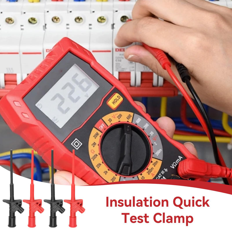 4PCS Multimeter Test Hook Clips, Professional Flexible IC Test Hook Clip Grabbers Probe High Voltage Flexible Test Probe Insulated Quick for Multimeters, Clamp Meters and Automobile Inspection